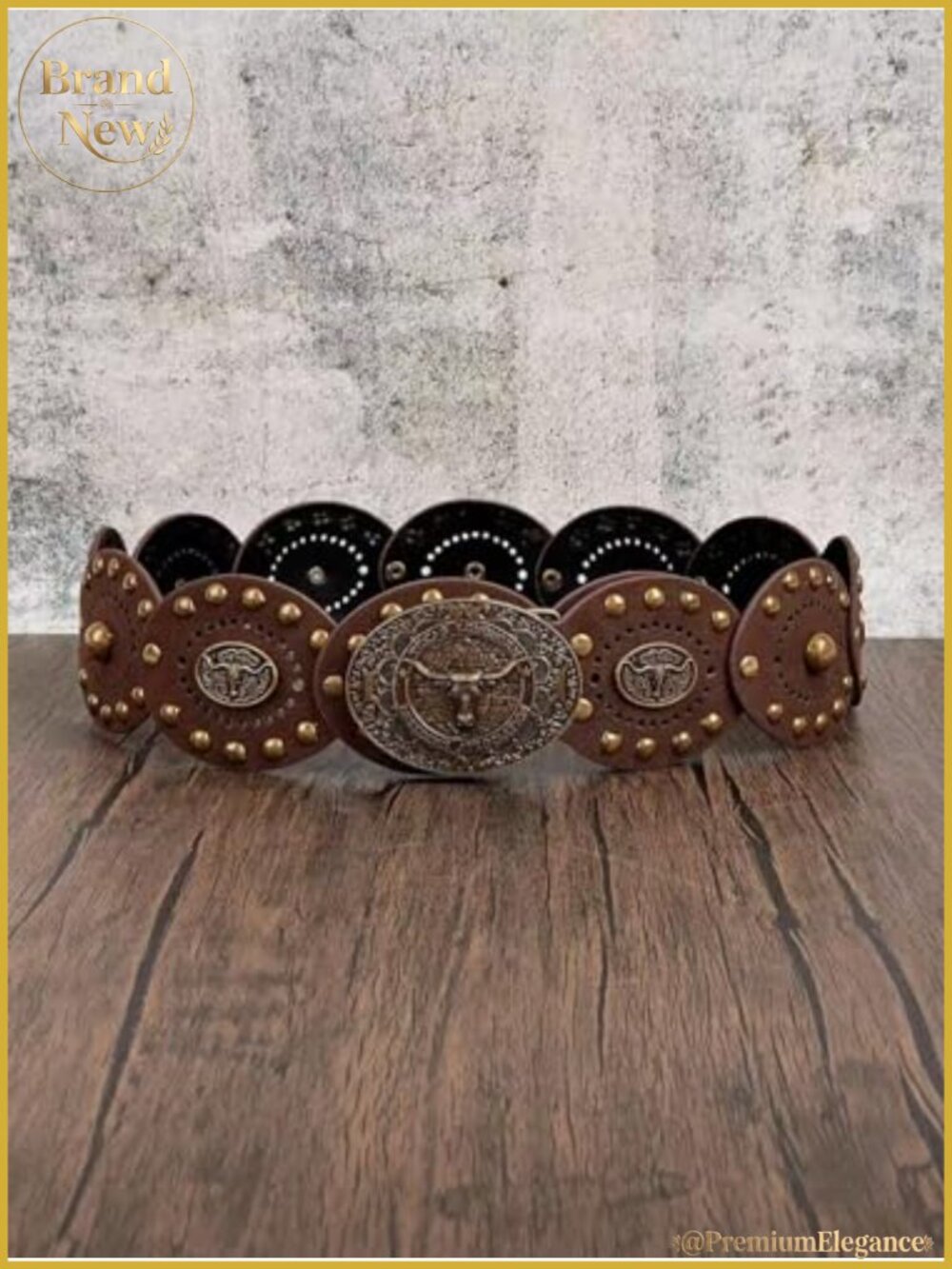Western Wide Disc Concho Faux Leather Belt Bull Vintage Rivet Punk Boho - Picture 6 of 6